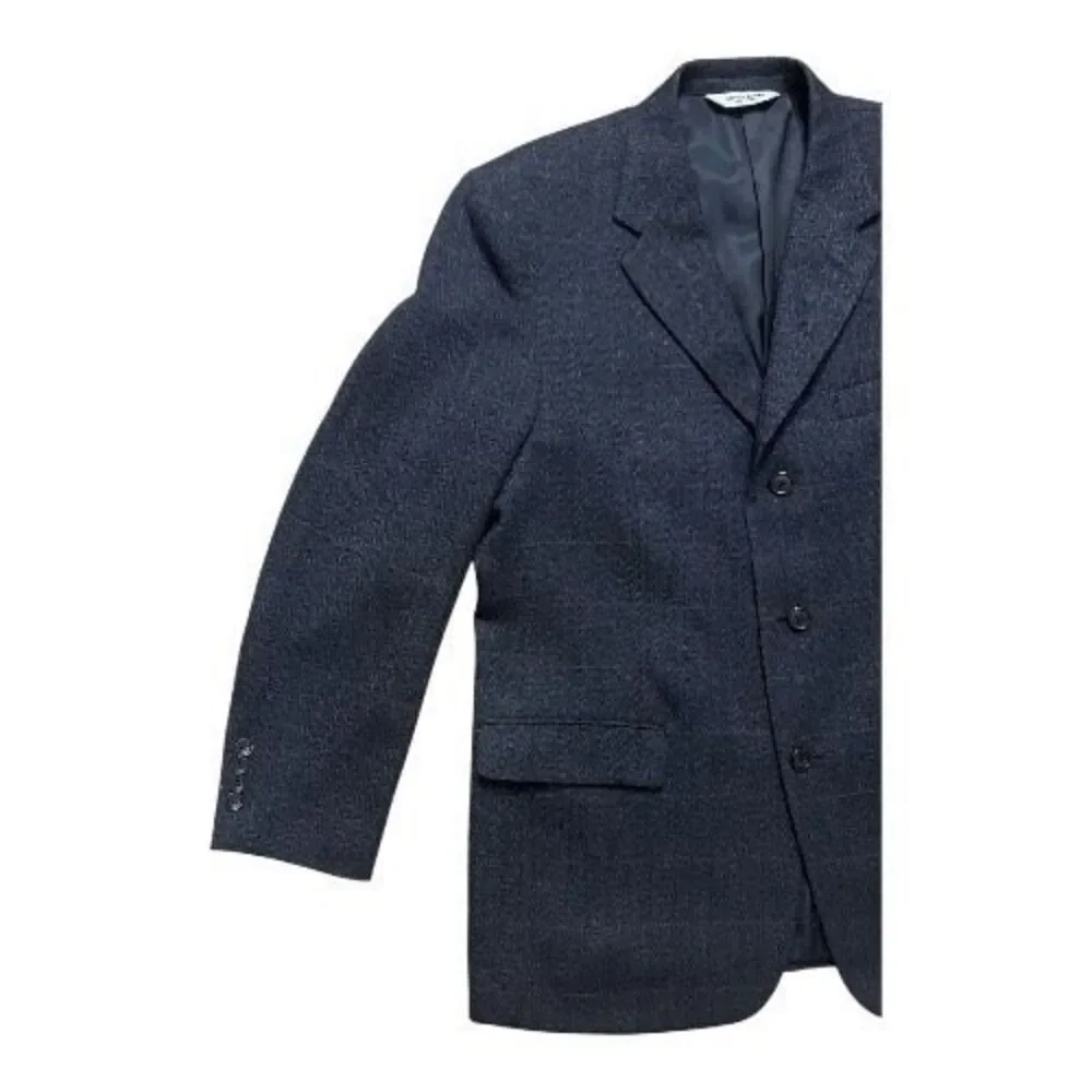 Linea OUMO Blue Plaid 100% Lambs Wool Men Blazer Size 42 Reg 3-Button Jacket